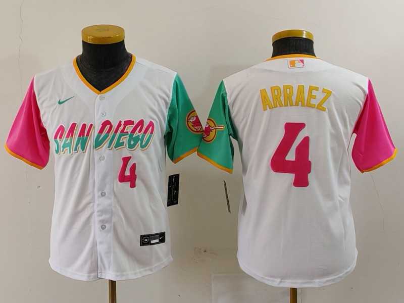Youth San Diego Padres #4 Luis Arraez Number White 2023 City Connect Cool Base Jersey->mlb youth jerseys->MLB Jersey